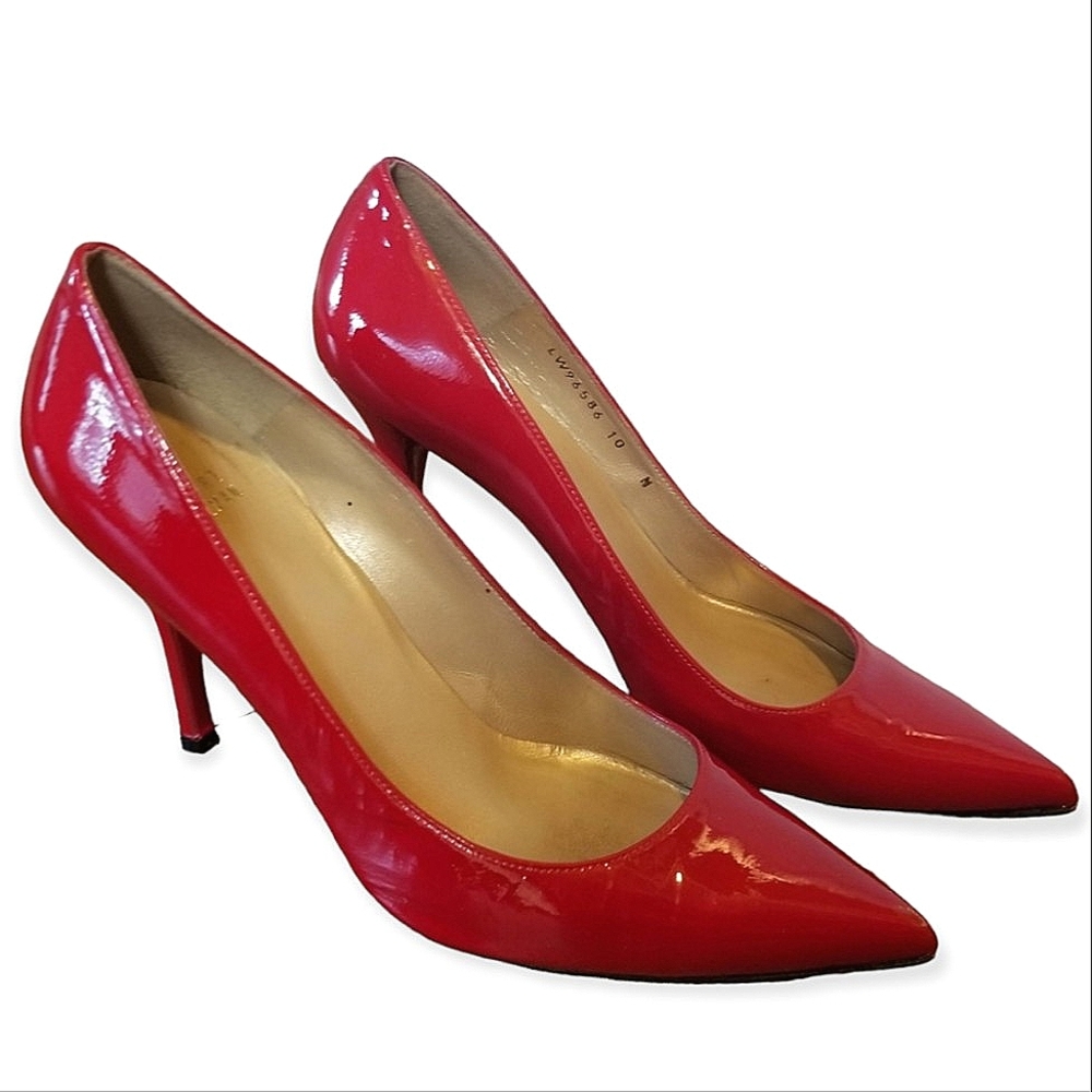 Stewart Weitzman Red Patent Leather Pumps Pointed Stiletto Heels size 10